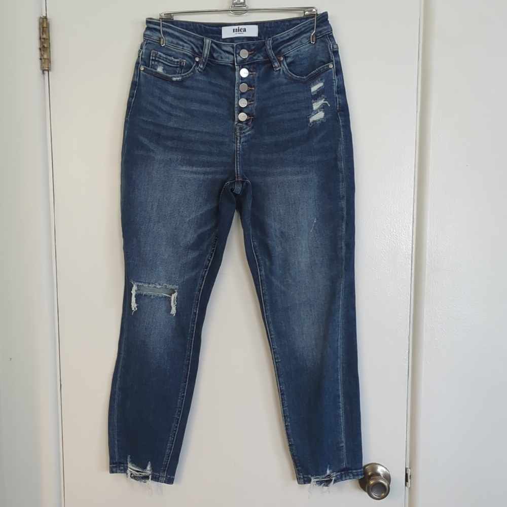 Mica Women's Dark Blue Distressed Ankle Jeans